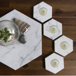 Carrara White Marble Candle Holder Hexagon 2 pcs