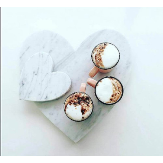Carrara White Marble Coaster with Heart 4 Pcs Set Carrara White Marble Coaster with Heart 4 Pcs Set