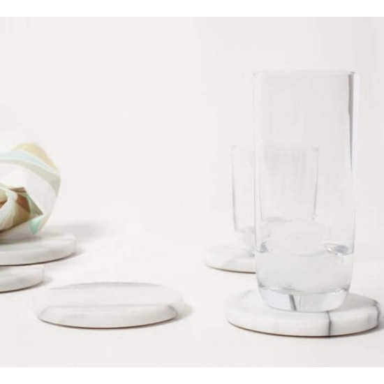 Carrara White Marble Coaster Oval 4 pcs