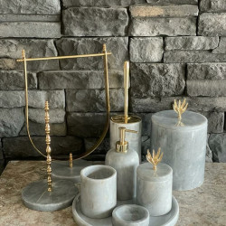 Grey Natural Marble Gold Olive Brach Accesory 9 pcs Bathroom Set