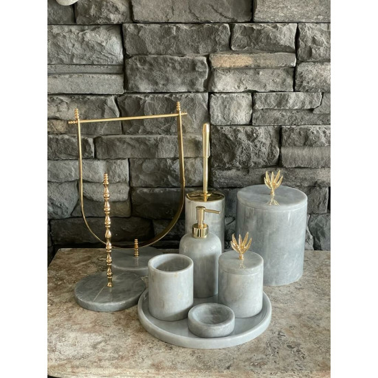 Grey Natural Marble Gold Olive Brach Accesory 9 pcs Bathroom Set