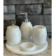 White Natural Marble Silver Accessory Oval 5 Pcs Bathroom Set