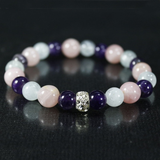 Aquamarine - Amethyst - Rose Quartz Design Natural Stone Bracelet Aquamarine - Amethyst - Rose Quartz Design Natural Stone Bracelet