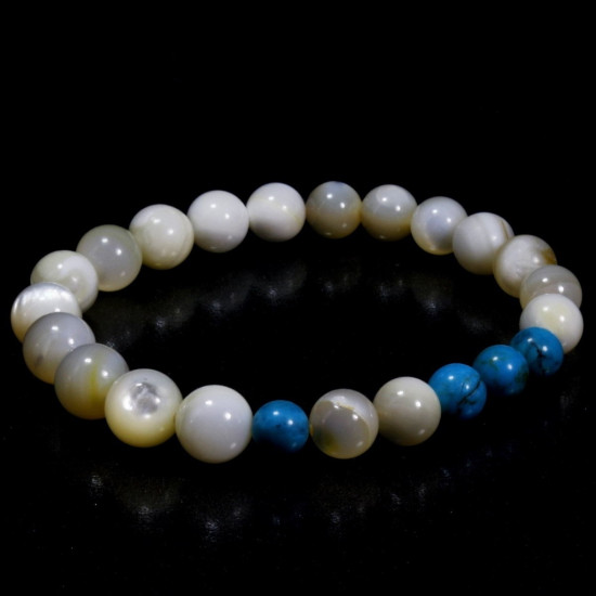 Real Turquoise and Mother of Pearl Natural Stone Bracelet