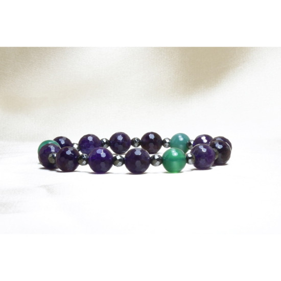 Real Amethyst - Green Agate - Hematite Stone Bracelet / Special Design Bracelet Real Amethyst - Green Agate - Hematite Stone Bracelet / Special Design Bracelet