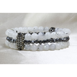 Moonstone Bracelet / Hematite Stone Detailed / Special Design Bracelet