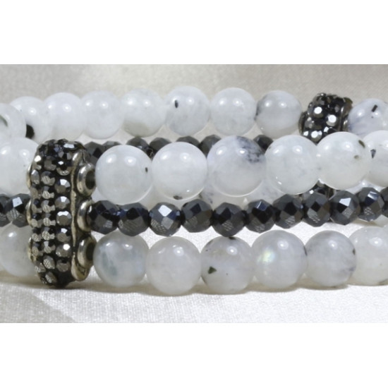 Moonstone Bracelet / Hematite Stone Detailed / Special Design Bracelet