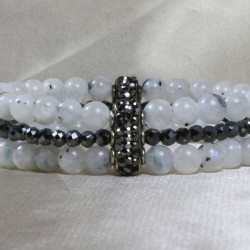 Moonstone Bracelet / Hematite Stone Detailed / Special Design Bracelet