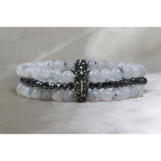 Moonstone Bracelet / Hematite Stone Detailed / Special Design Bracelet