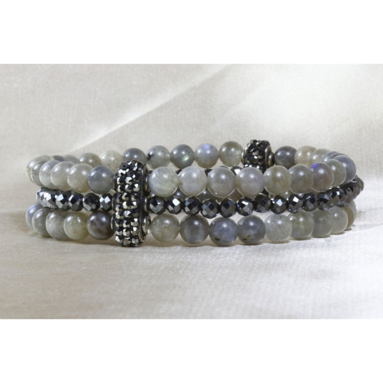 Labradorite Stone Bracelet / Hematite Stone Detailed / Special Design Bracelet