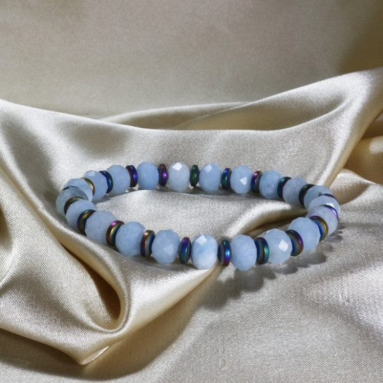 Washer Aquamarine Stone Hematite Detailed Bracelet