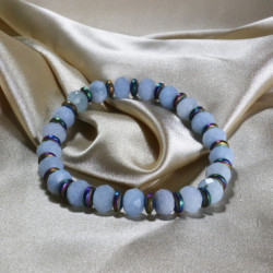 Washer Aquamarine Stone Hematite Detailed Bracelet Washer Aquamarine Stone Hematite Detailed Bracelet