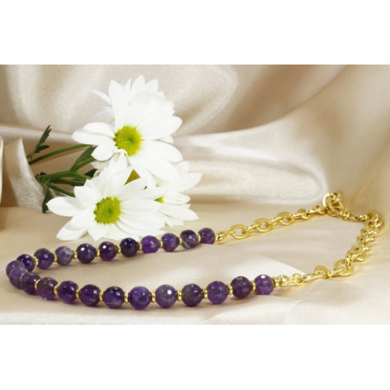 Gold Plated Chain Facet Cut Amethyst Design Necklace