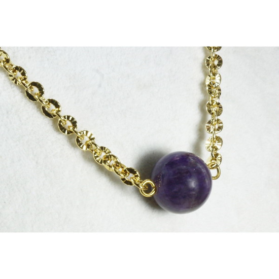 Amethyst Necklace * Natural Stone Gold Plated Chain Necklace * 14 mm