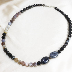 Mixed Agate Necklace / Black Agate and Botswana Agate