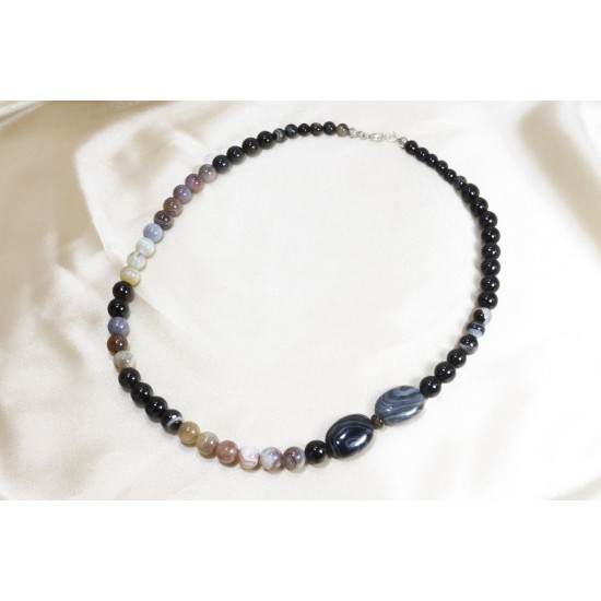 Mixed Agate Necklace / Black Agate and Botswana Agate