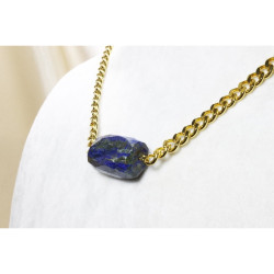 Lapis Lazuli Stone Necklace with Gold Plated Knitted Chain