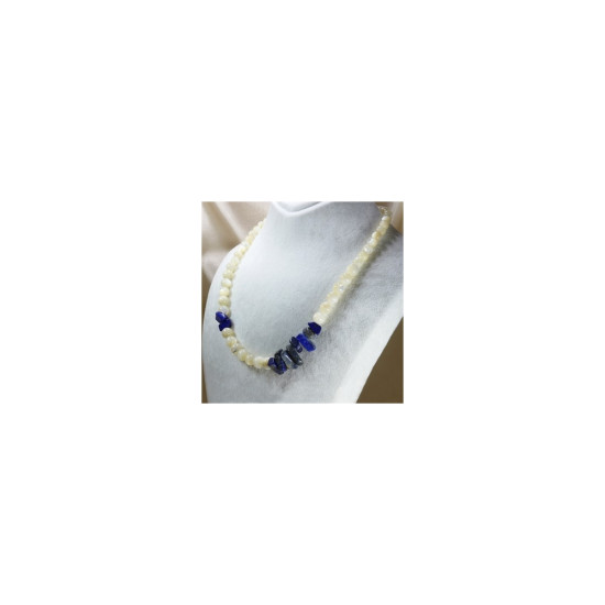 Mother of Pearl Natural Stone Necklace - Lapis Lazuli Detailed