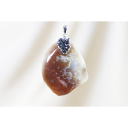 Botswana Agate Pendant / Natural Marcasite Embroidered