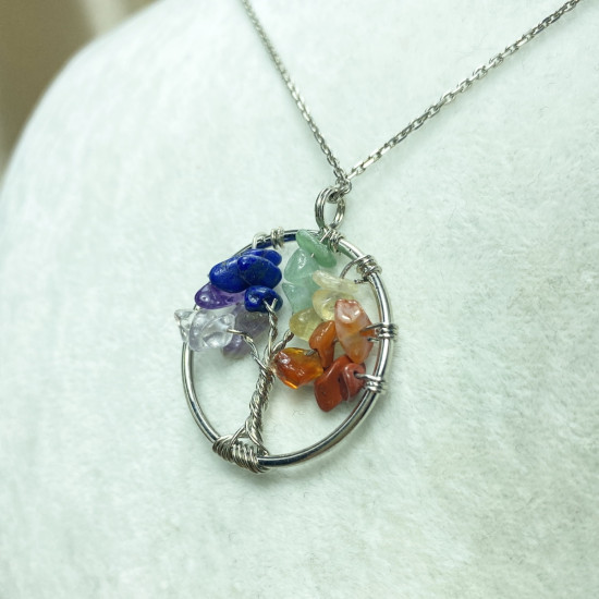 Chakra Stones Natural Stone Pendant | Tree of Life Pendant | Handmade