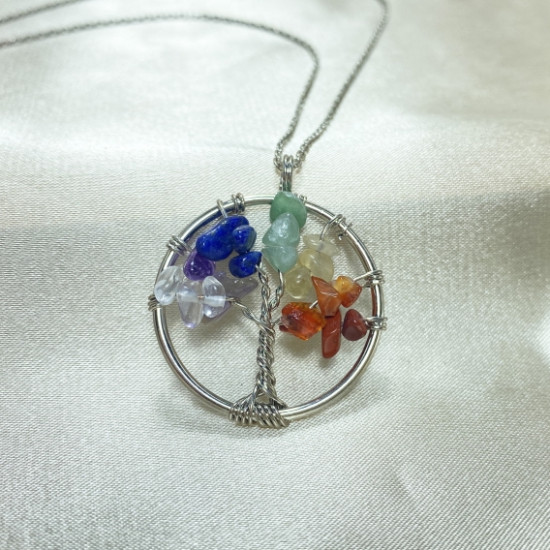 Chakra Stones Natural Stone Pendant | Tree of Life Pendant | Handmade