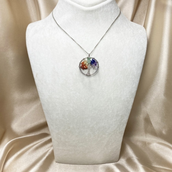 Chakra Stones Natural Stone Pendant | Tree of Life Pendant | Handmade