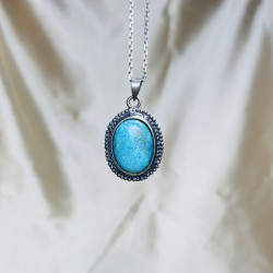 Real Turquoise Stone Silver Pendant