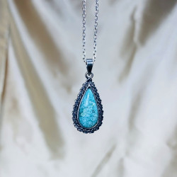 Turquoise Stone Drop Cut Silver Pendant