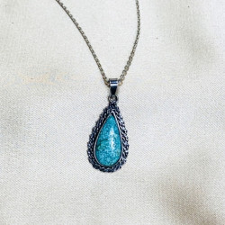 Turquoise Stone Drop Cut Silver Pendant