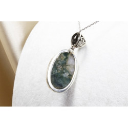Mossy Agate Stone Pendant / Silver Pendant