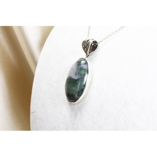 Mossy Agate Stone Pendant / Silver Pendant