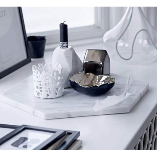 Carrara White Marble Serving Plate Hexagon Big Size