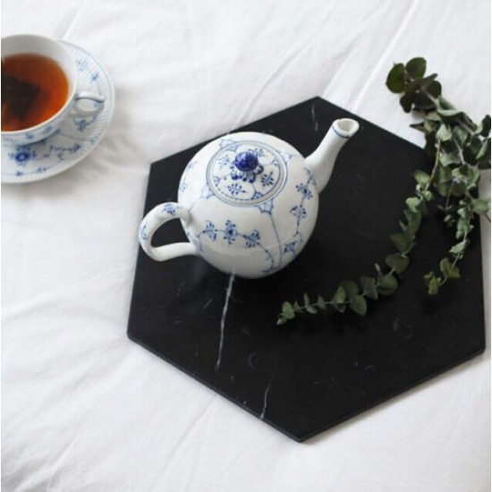 Nero Black Marble Serving PLate Hexagon Design Big Sİze
